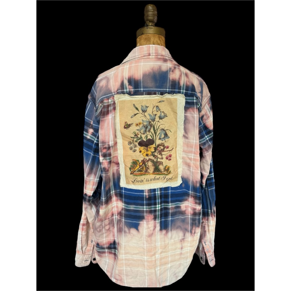 Lovin' Is What I Got" Bleached Cotton Flannel Shirt Large Folk Art - Picture 4 of 9